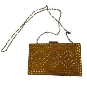 Aldo mustard yellow gold studded clutch